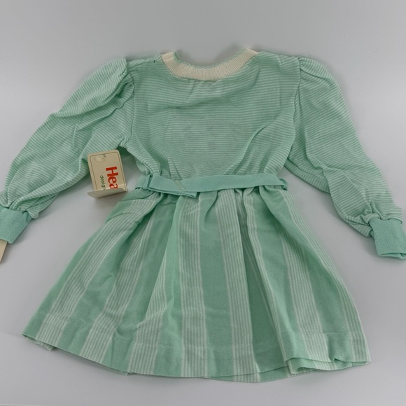 Vintage 80s 90s Health-Tex Little Girl Green White Striped Dress, NWT, Girls 3T - Picture 4 of 6
